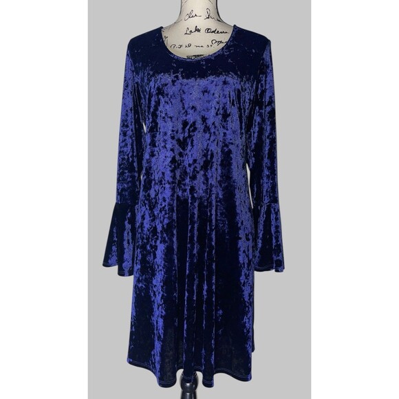 Karen Kane Velvet Flared Sleeve Midi Dress Womens XL Purple Witchy Whimsy Goth - Picture 1 of 10